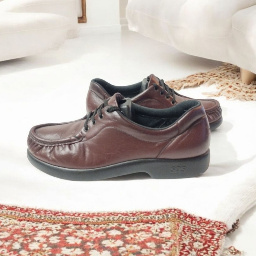 SAS Take Time Maroon Leather Handsewn Lace-up Shoes‎ Moccasins Women's 9.5N
